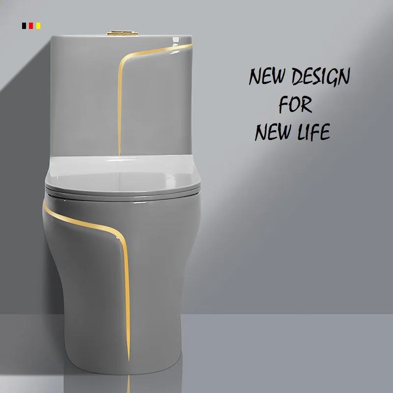 Gray One Piece  Gold Ceramic Chinese Bathroom Toilet