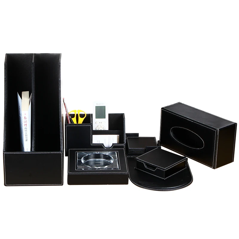 Розничная продажа индивидуальный стиль офисный набор органайзер для стола черный Oem держатель офисного кожаный коричневый