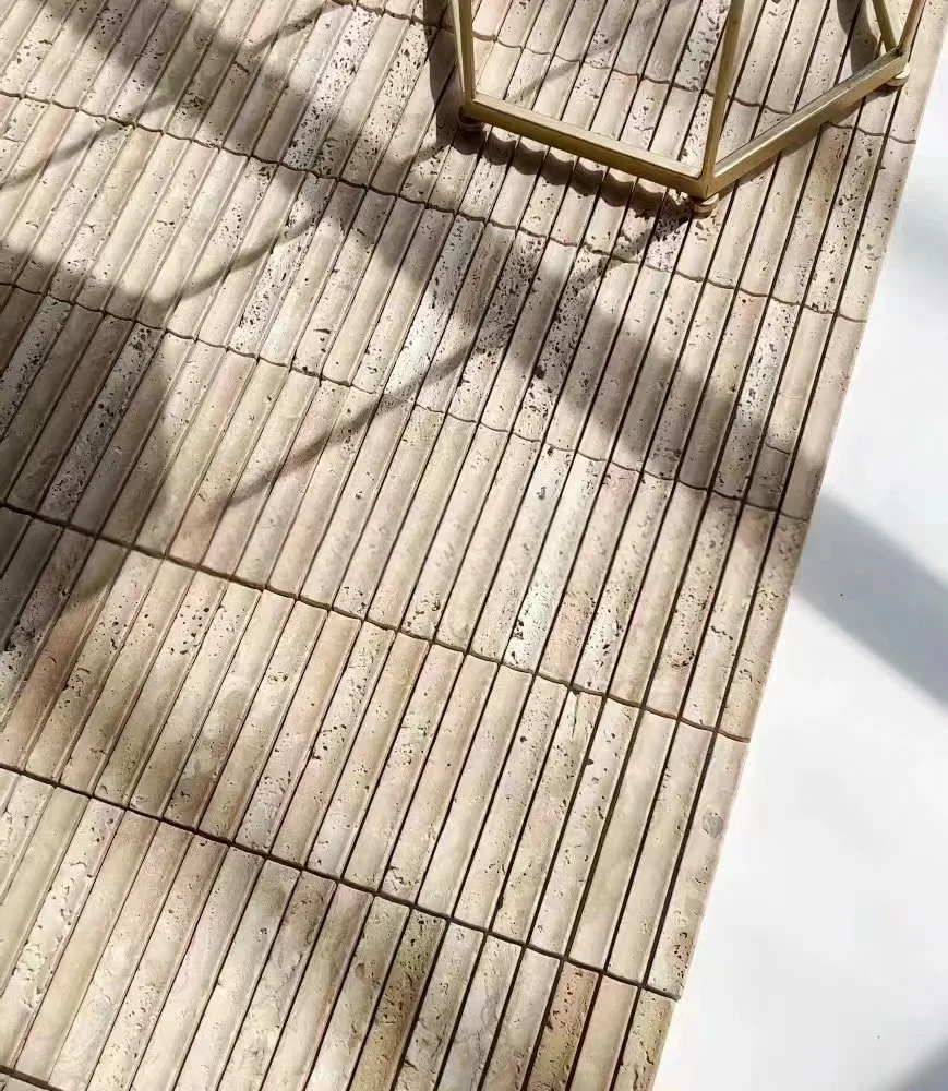 Natural Fluted Stone Finger Strip Matte 3d Curve Concave Travertine Stone Mosaic Back Net Wall Tile for  Kitchen Bathroom Bar