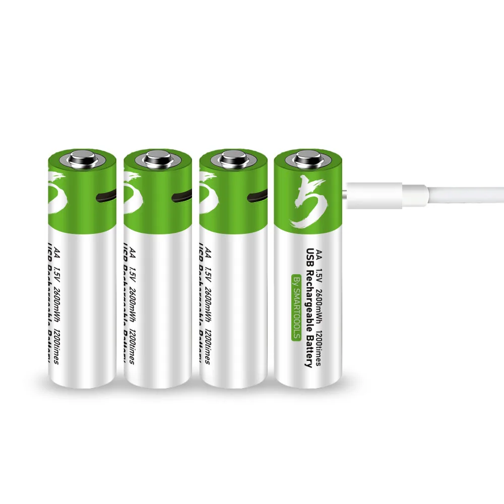 Batería recargable de iones de litio AA, tipo C USB AA batería 1.5V 2600mWh  con cable USB 4 en 1