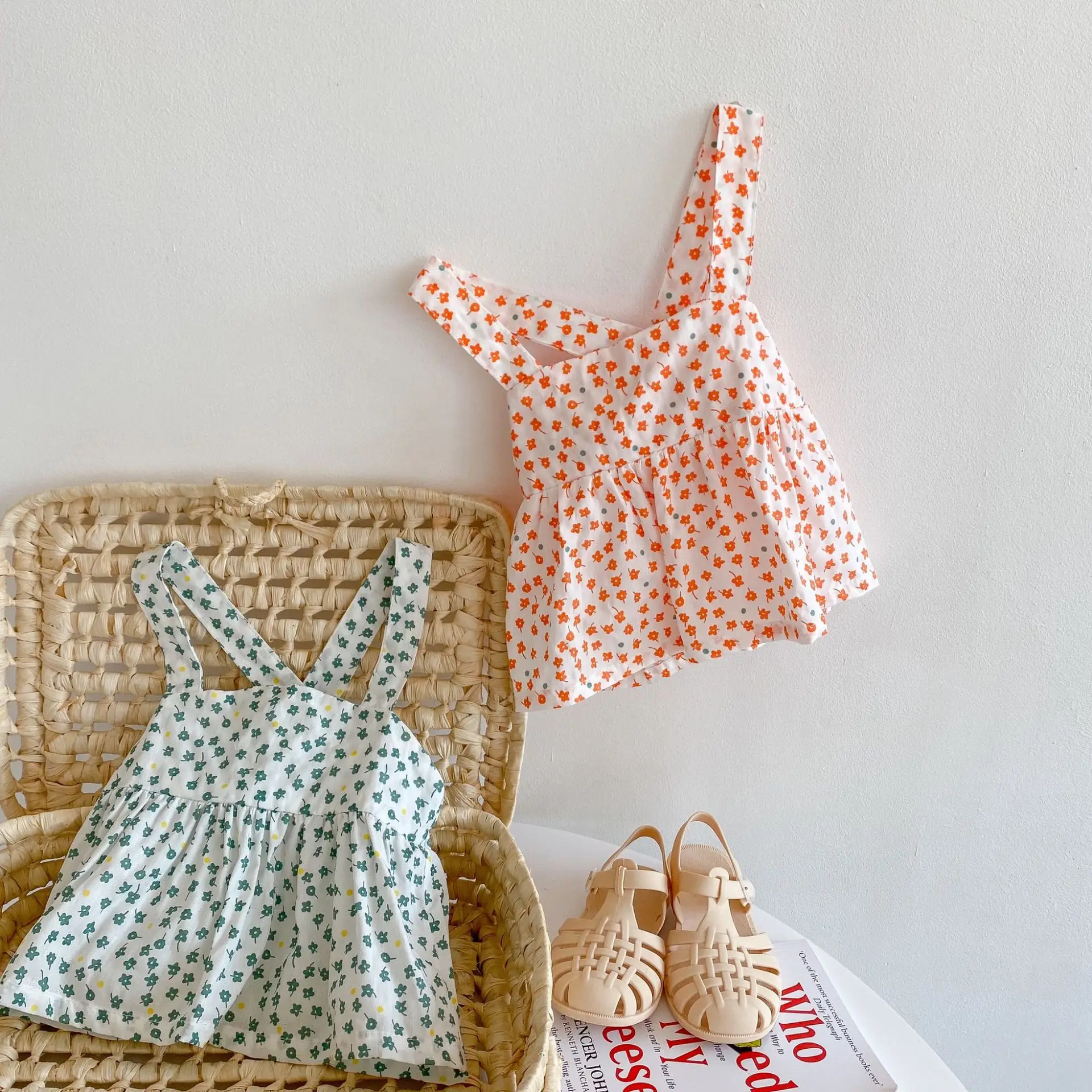 Ins 2021 Baby Summer Sets Infant And Baby Little Floral Suspender Shirt