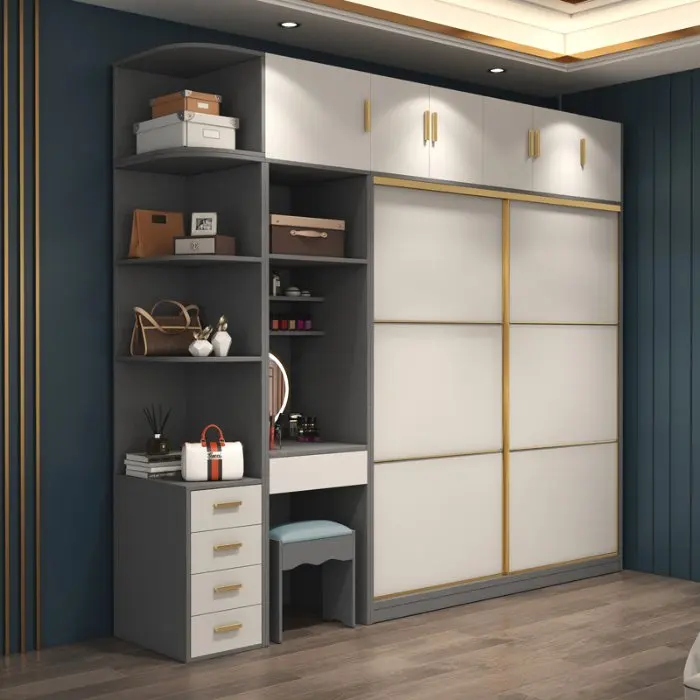 Black White Gold Bedroom Furniture Wooden Modern Minimalist European Style Wardrobes with Storage Glass