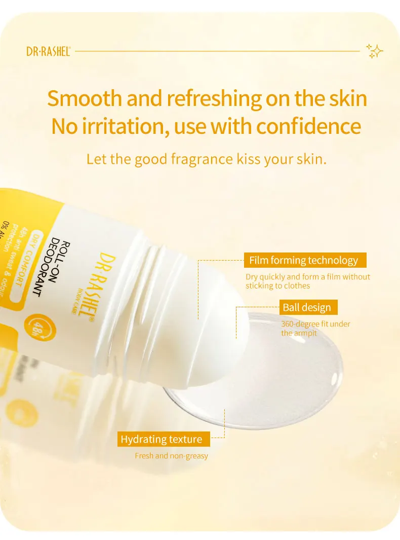 For Quick Dry Comfort Roll-On Deodorant Solid Mineral 48h Anti Sweat & Odour Protection for Daily Use