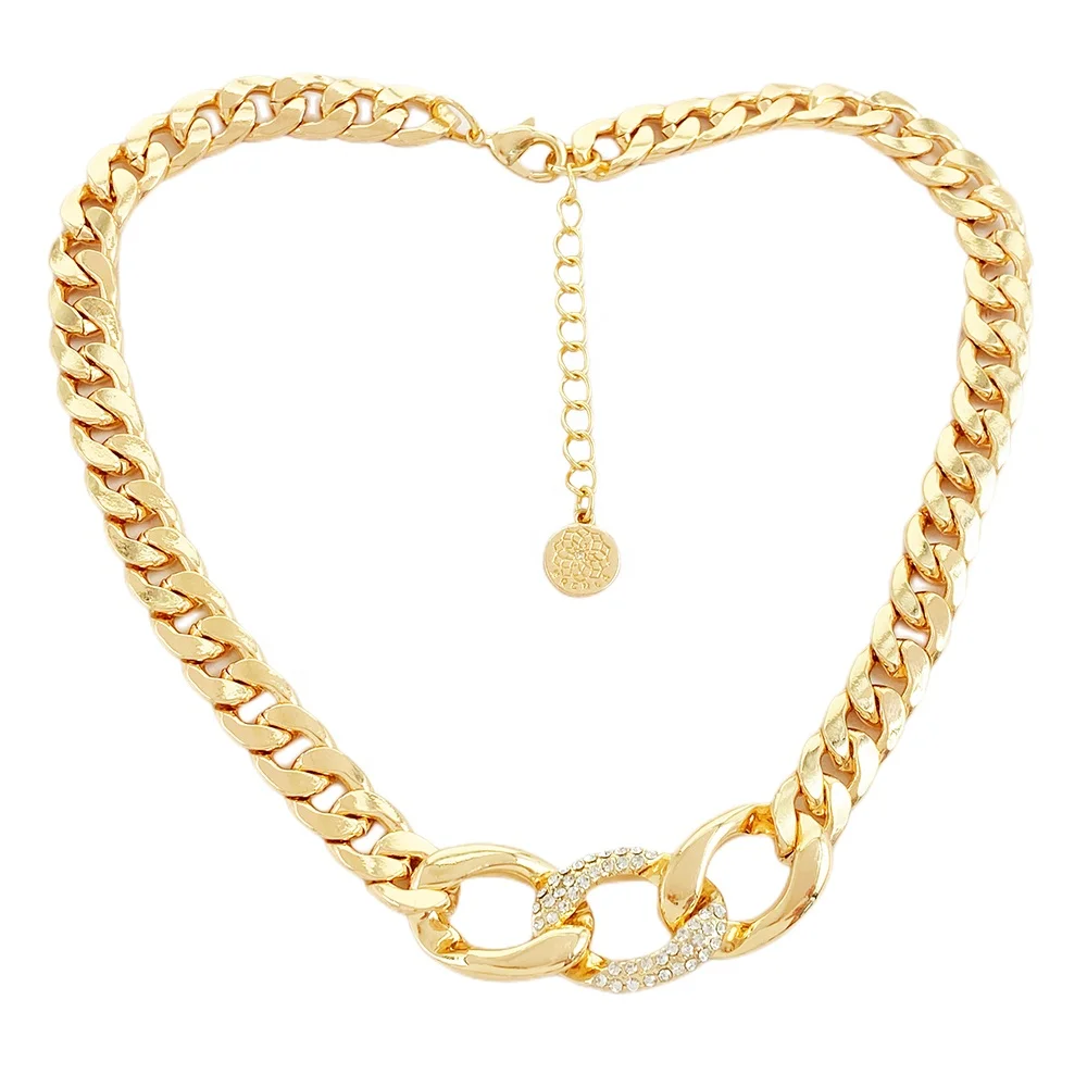 Wholesale Alloy Gold Plated Cuban Chain Glass Pendant Necklace Classic Fashion for Women QCMLA Brand