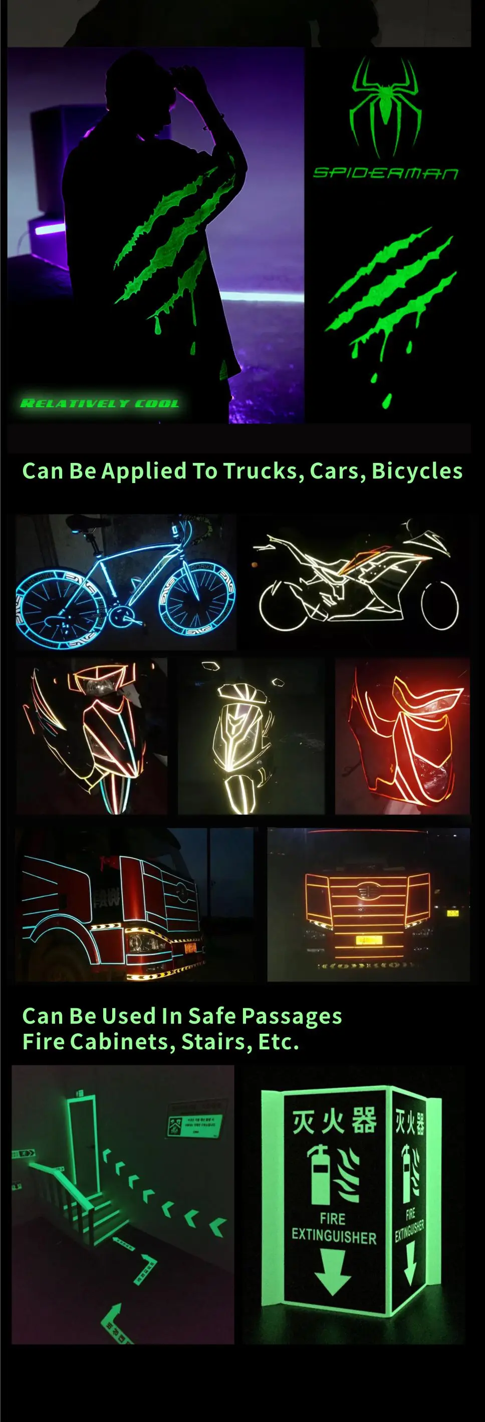 PVC PET PMMA 2-8 Hours Self Adhesive Glow In Dark reflective vinyl Tape Sticker Photoluminescent Self Adhesive  Photoluminescent