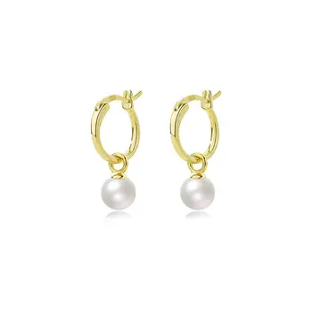 Wholesale Pearl Jewelry 925 Sterling Silver Dangling Charms Big Pearl Hoop Earrings