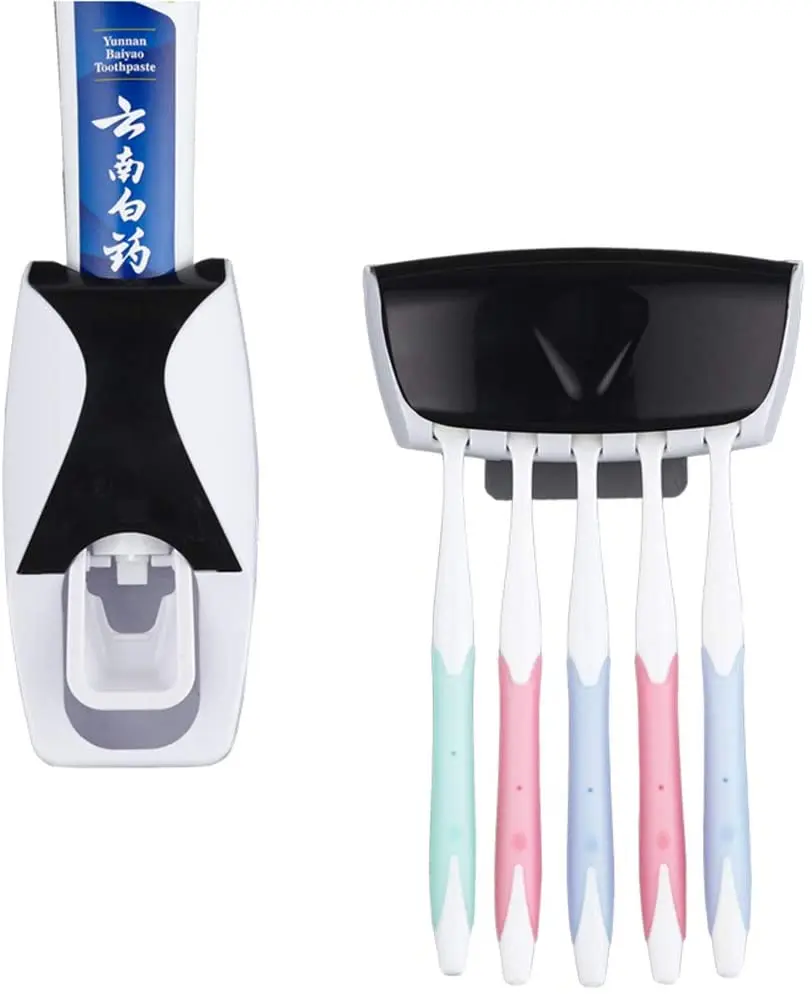 Wall Mounted Automatic Toothpaste Dispenser Set with Super Sticky Pad Simple Toothpaste Squeezer for Family Washroom Bathroom