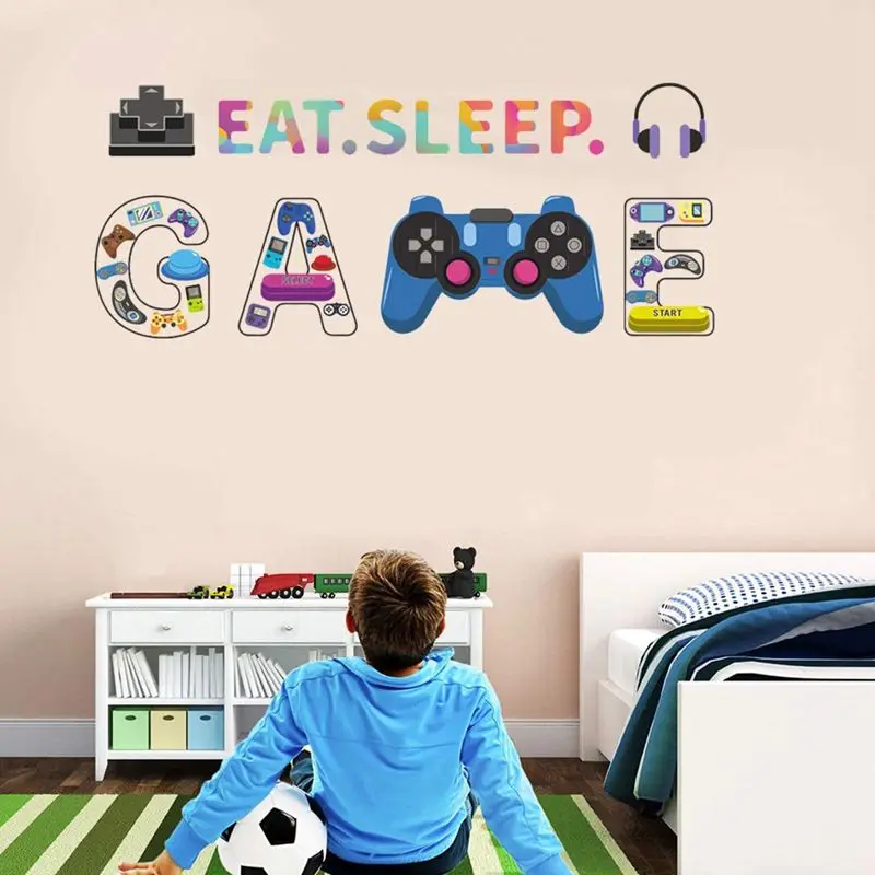 Contrôleur playstation manger dormir jeu Vinyle Mur Art Autocollant Decal
