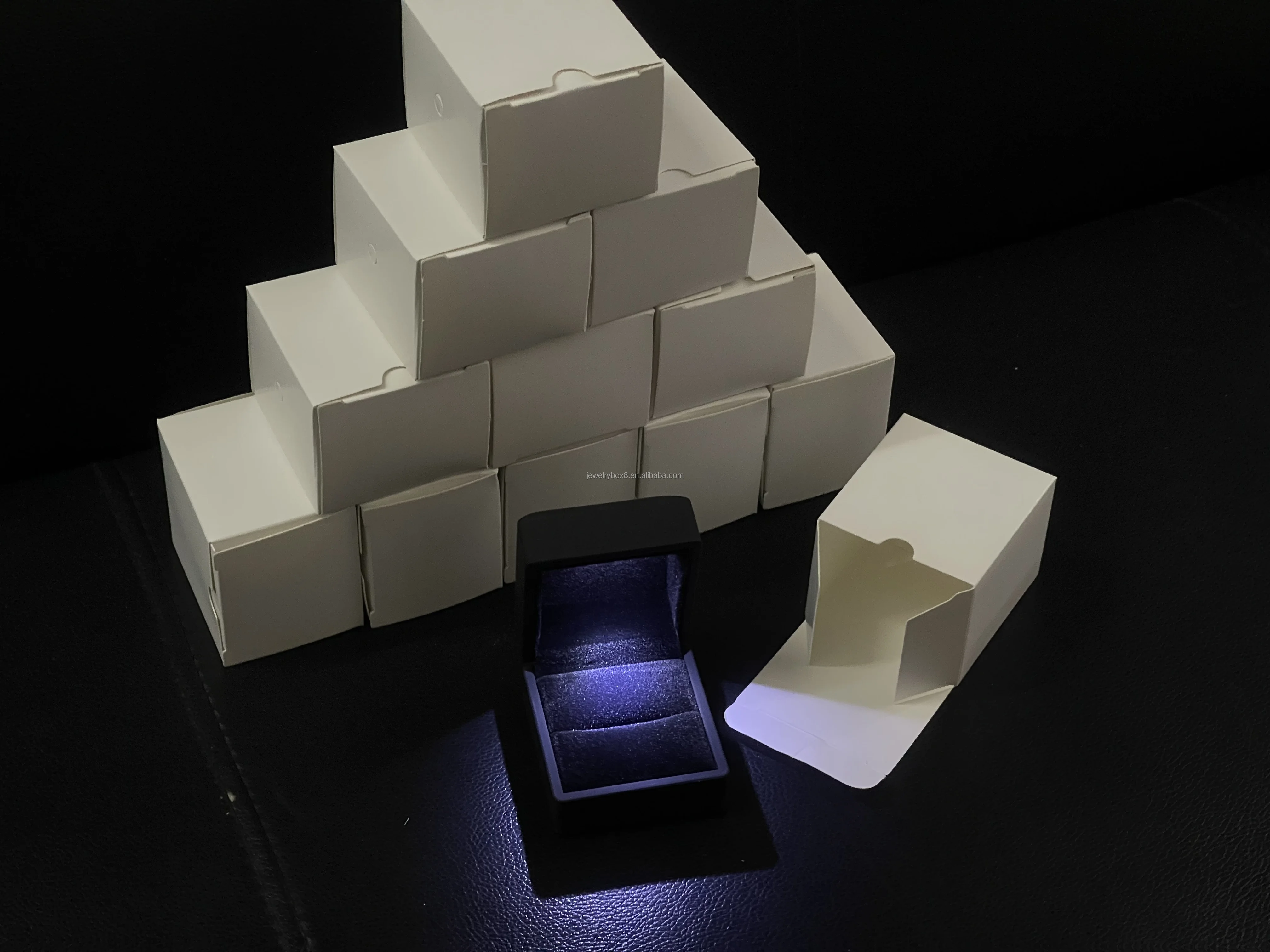 Customized Your Logo- Luxury Black Led Ring Box - Buy Ring Box,Led Ring ...