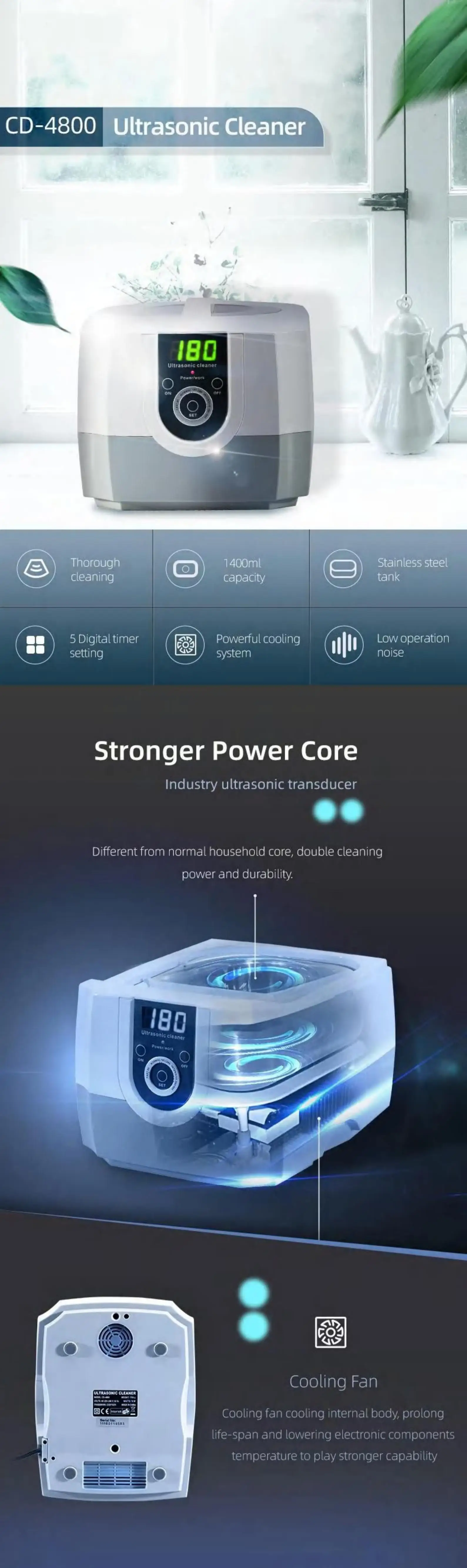 Household Eyewear Cleaning Equipment 1400ml Capacity Ultrasonic Glasses Cleaner CD-4800 Portable Ultrasonic Cleaner Machine