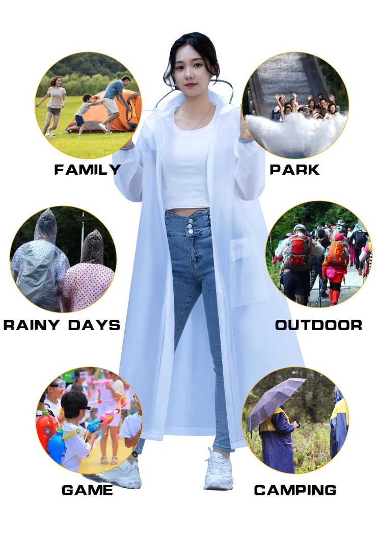 Wholesale  Emergency Raincoat Transparent Eva Plastic Reusable Waterproof Rain coat  climbing Coat for Girls Adults details