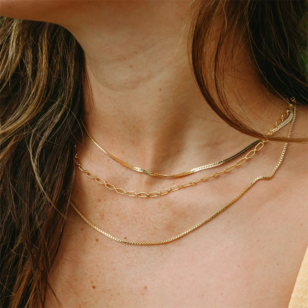 Hongtong 18K Gold Plated Box Chain Necklace Stylish Durable