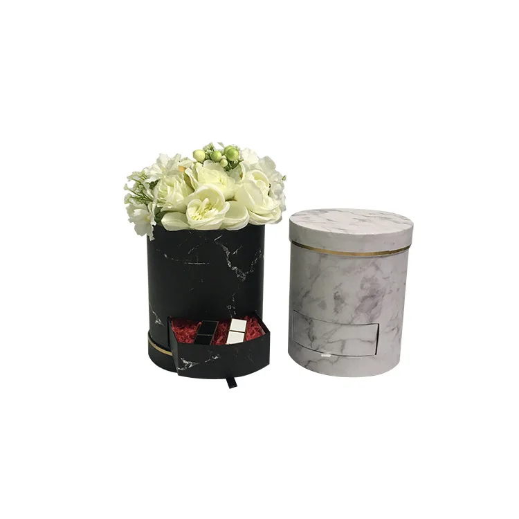 Best Selling Marble Pattern Round Box Wholesale Cardboard Flower Boxes with Drawer Glossy & Matt Lamination Printing Handling
