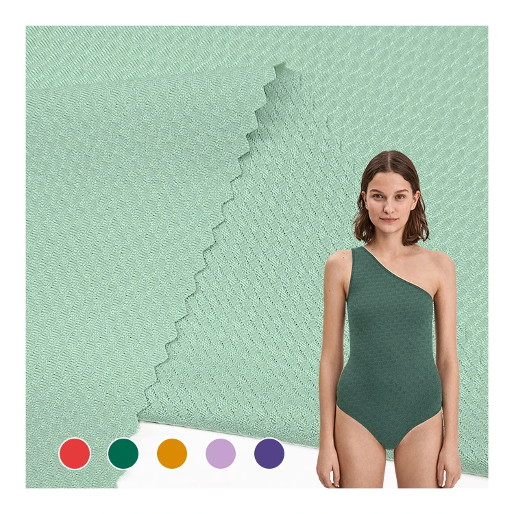 Custom Design Stretch Solid Jacquard Fabric 90 Nylon 10 Spandex Material Swimwear Fabric for Sale