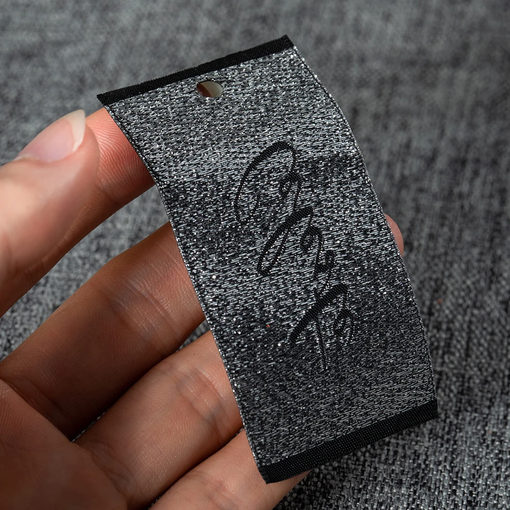 Custom Design Black Brand Logo Clothing Colorful Woven Hang Tags Wholesale Clothing Garment Fabric Price Card