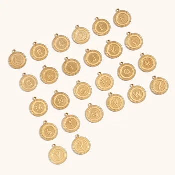 Dingran Trendy DIY Jewelry Stainless Steel Coin Letter Charms Customizable Gold Plated Pendants For Necklace