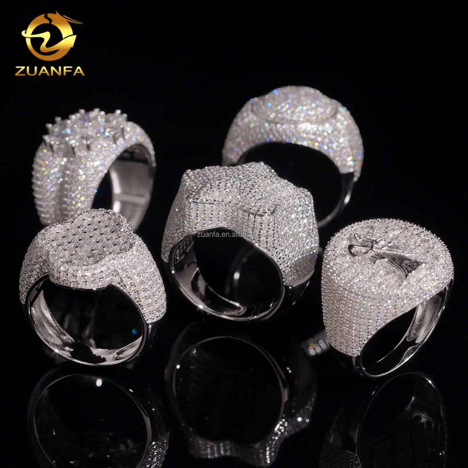 Zuanfa Fine Rings Jewelry Men's Solid 925 Sterling Silver Gold Plated ...