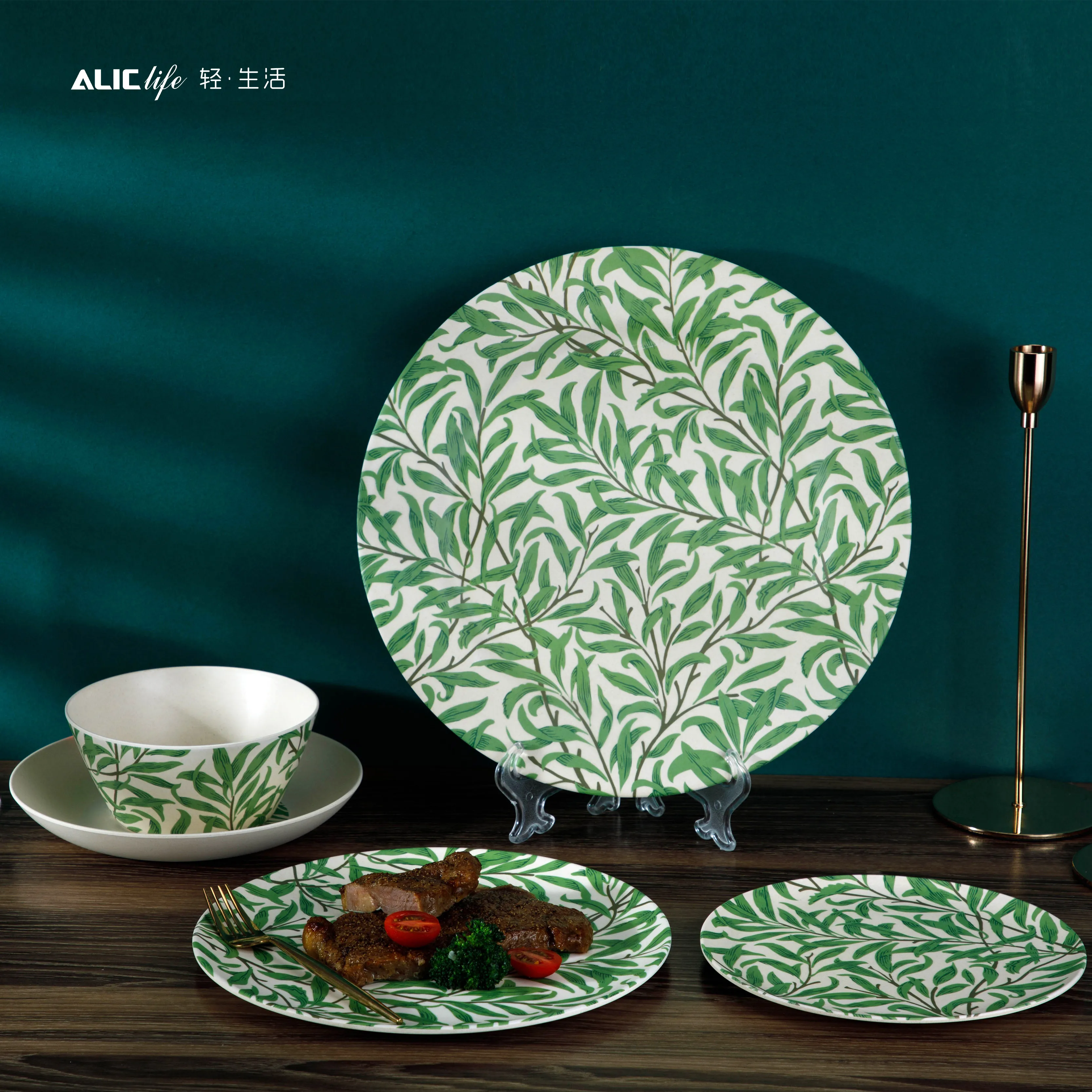 Bamboo Fibre Eco Dinner Plate Sets Camping Dinnerware Sets, Palm Melamine  Bamboo Indoor Outdoor Tableware Set