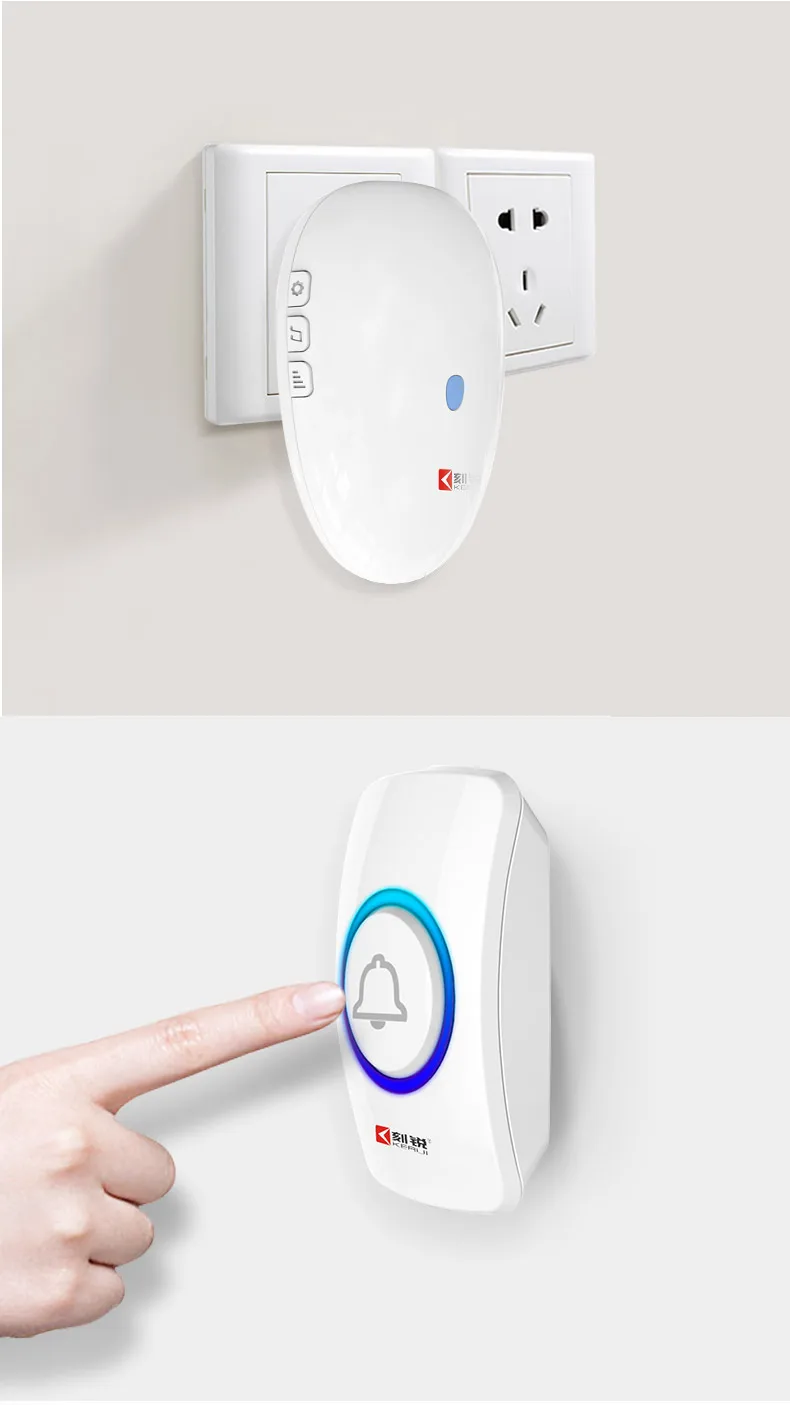 Kerui smart wireless doorbell with receiver waterproof 57 ringtones chime UK EU US Plug ring door bell