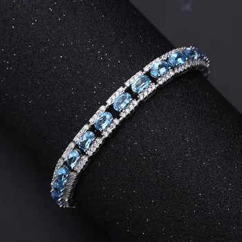 Aimgal Fine jewelry tarnish free S925 silver 4*6mm 0.6ct each Swiss blue topaz 5A Zircon designer Bracelets