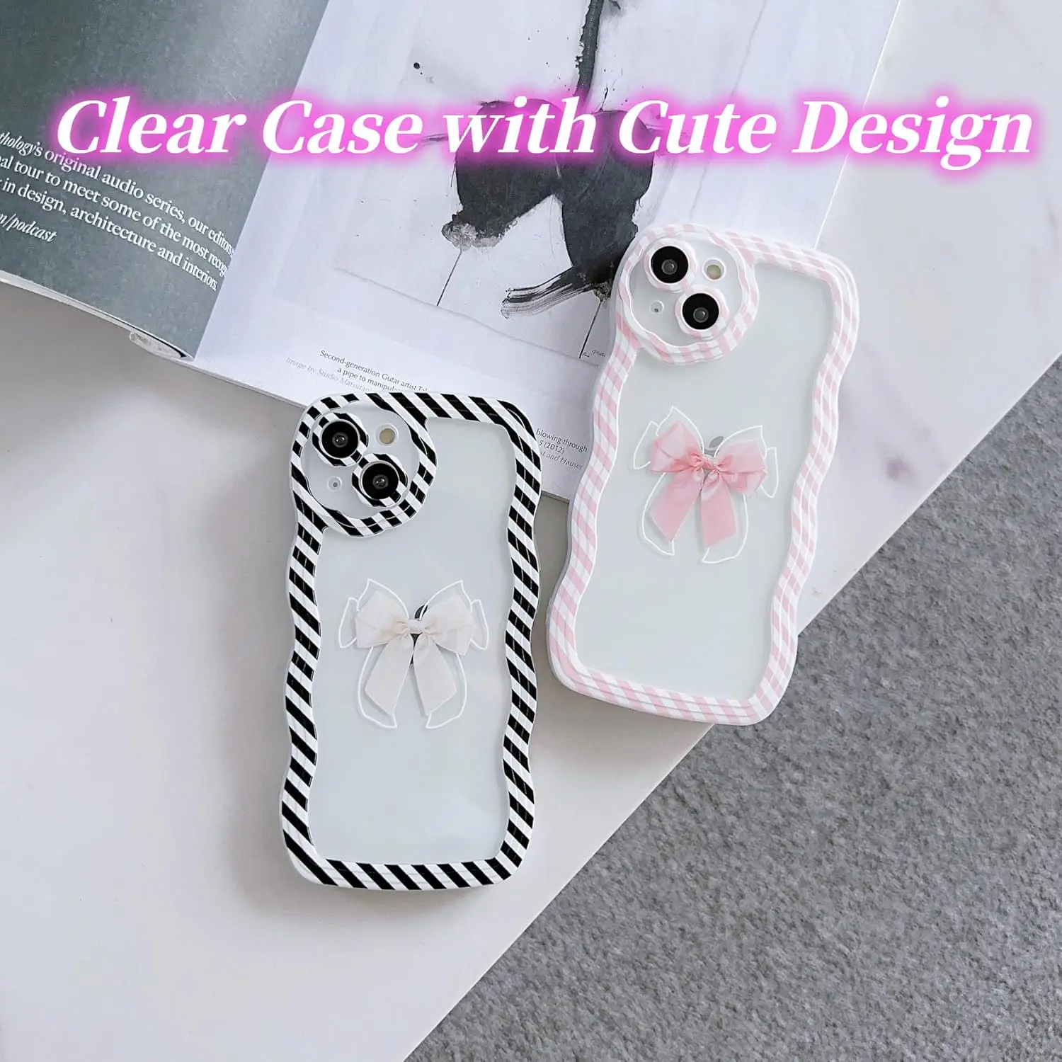 Cute Case for iPhone 16 Pro Max Clear with Bow Design for Women Girls Aesthetic Cute Stripe Frame Wavy Soft Shockproof Covers manufacture