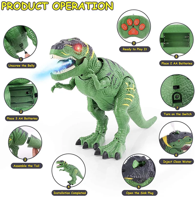 Walking Spray Dinosaur Light Up Eyes Movimiento Para Caminar Walking Spray Dinosaur Light Up Eyes Movimiento Para Caminar