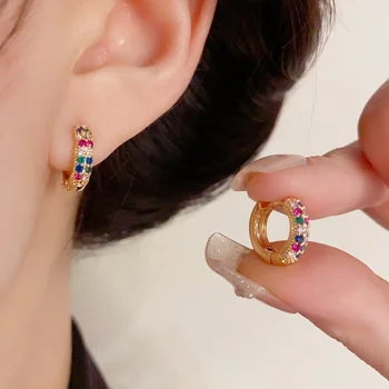 French Elegant Luxury Stud Earrings Simple Design With Colorful Zircon Pearl Gold Plated Versatile Style Trendy French Fashion