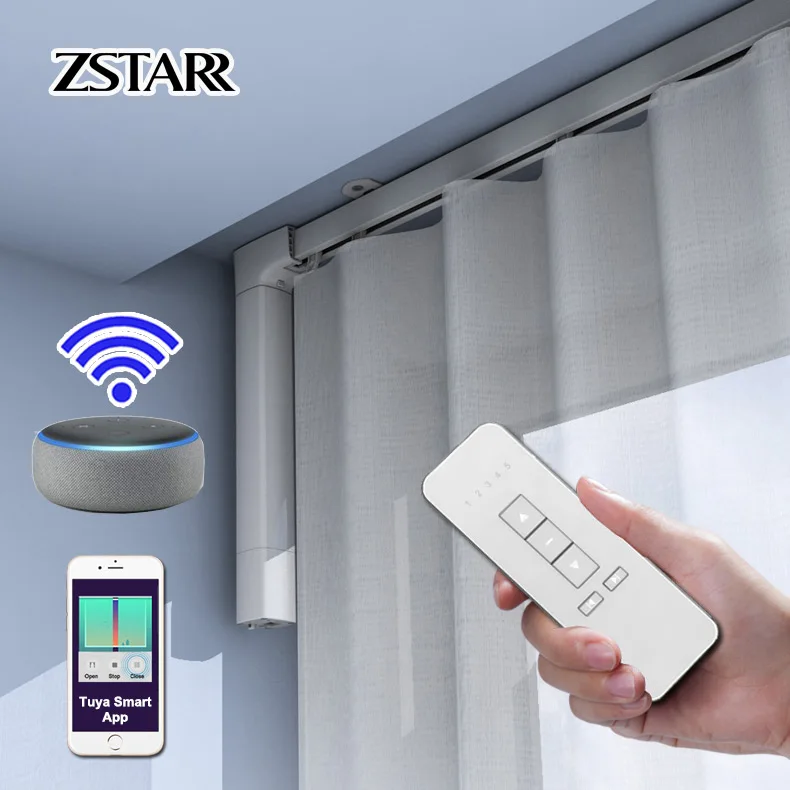 ZSTARR Alexa Smart Metal Motorized Curtain Track Set Electric Curtain Poles for Home Office Modern Design for Hotels