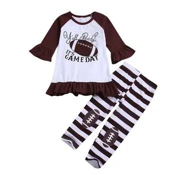 Boutique Remake Girls Clothing Fall Set Brown Stripe Pants Kids Football Outfit
