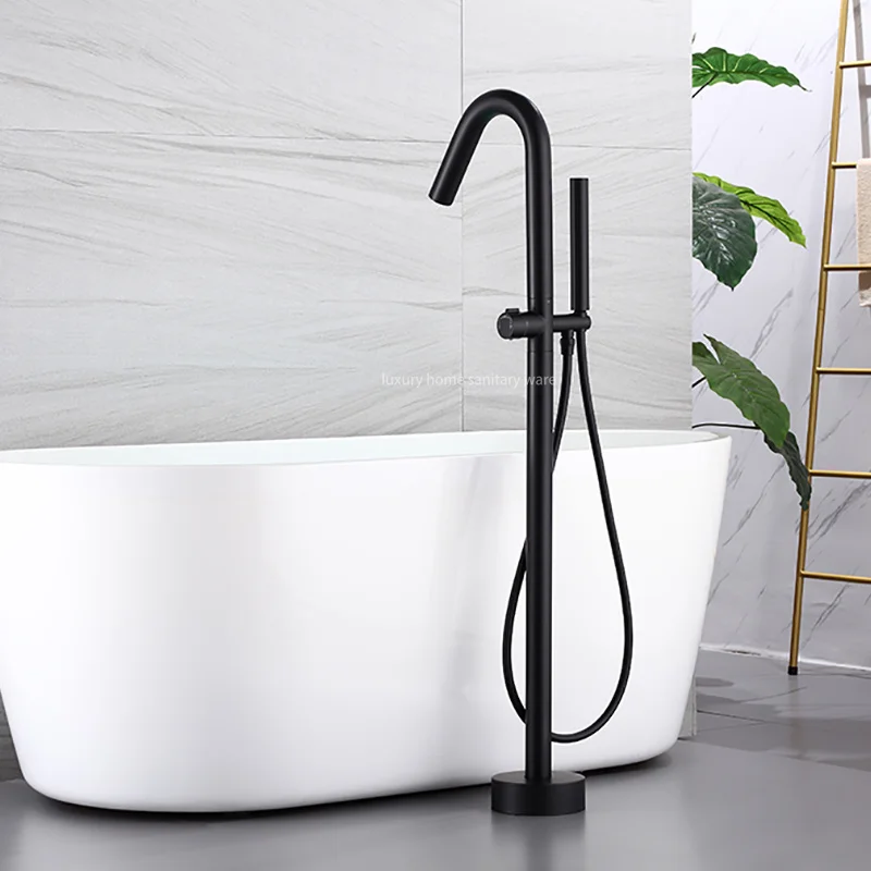 Factory Direct Sale Luxury Black Freestanding Bathtub Shower Mixer Floor Stand Bathtub Faucet Set Bathroom Faucet