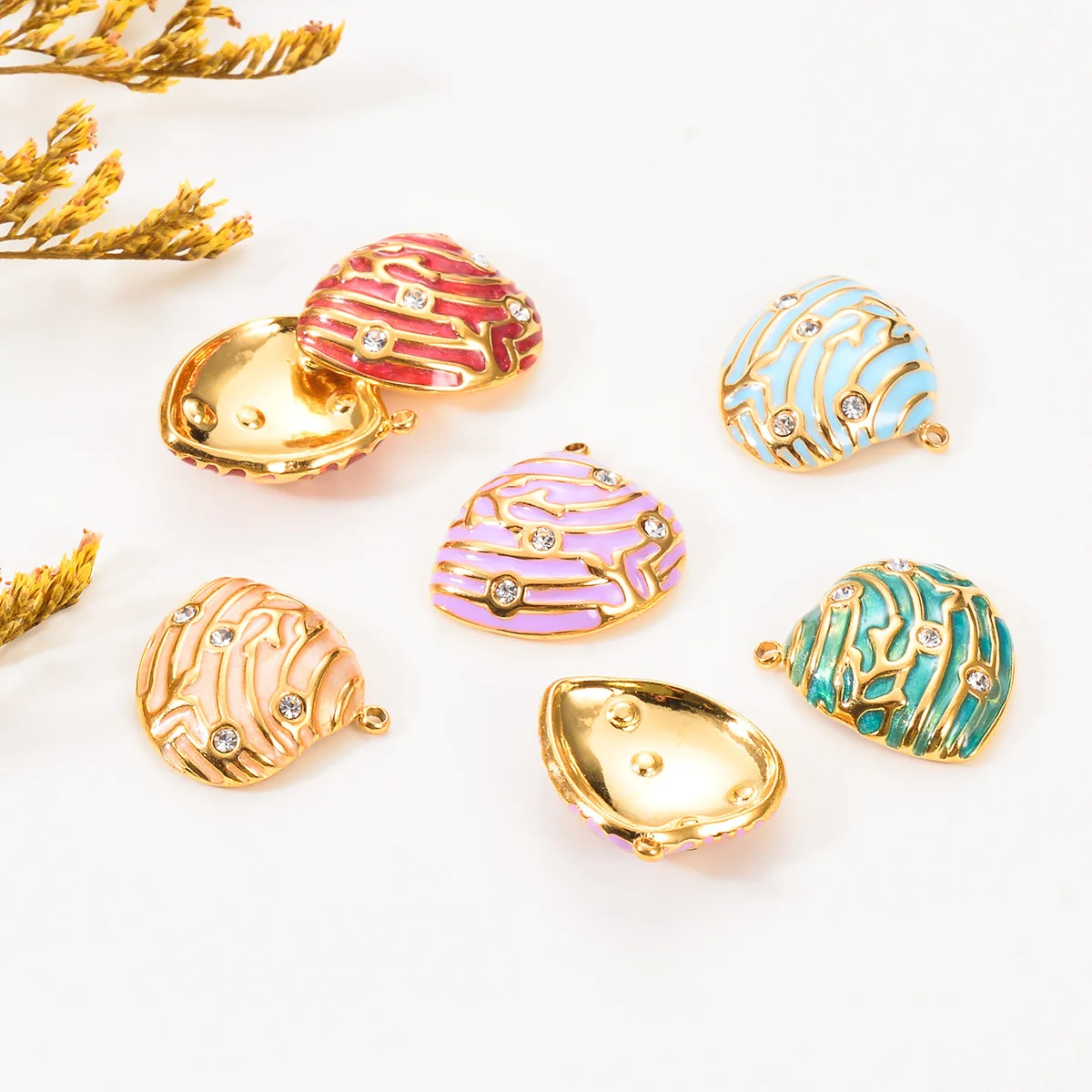 Hot Colorful Ocean Shells Diy Stainless Steel Pendant Oil Dripping Accessories Necklace Earrings