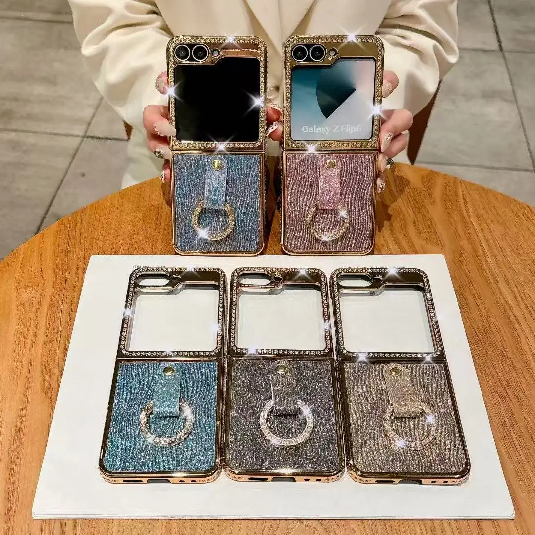 Luxury Style Water Ripple Glitter Powder Electroplated Diamond Phone Case With Wrist Strap for Samsung Zflip 5 6 TPU Phone Case Luxury Style Water Ripple Glitter Powder Electroplated Diamond Phone Case With Wrist Strap for Samsung Zflip 5 6 TPU Phone Case