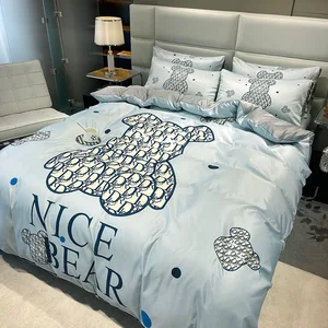 Silk Washed 3d Printed Comforter Bedding Set Bed Sheet 4 Piece Duvet Cover Set Cartoon Bedding OEM White King Size