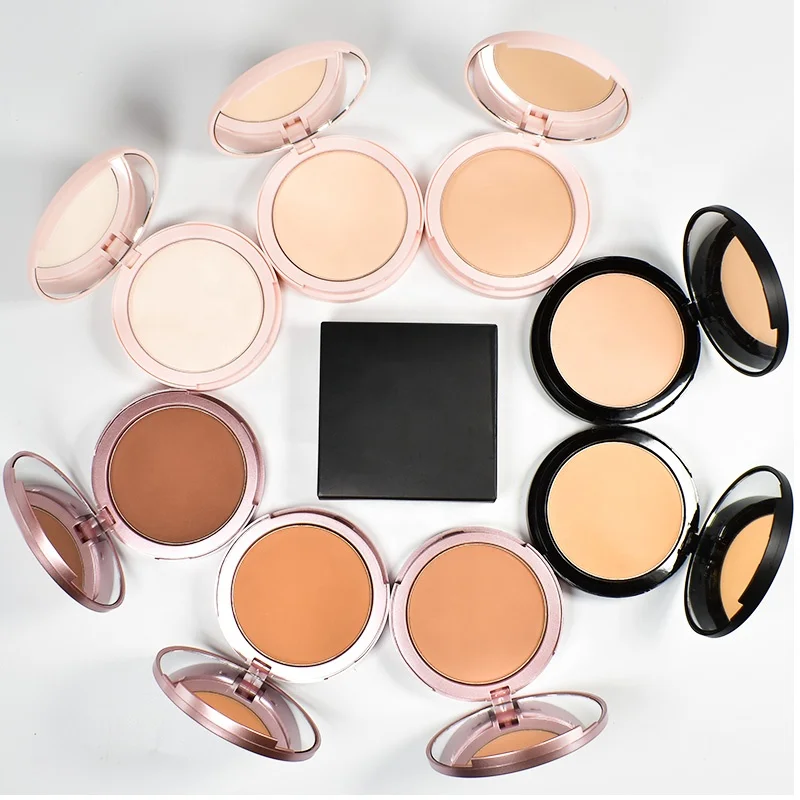 Vegan Press Setting Powder Custom Private Label Waterproof Foundation No Name Makeup Pressed Face Compact Powder with Puff