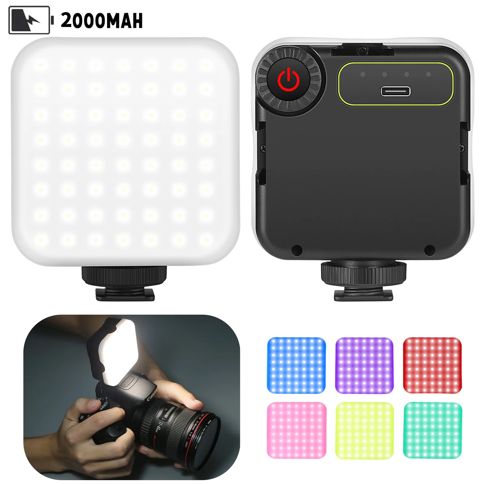 RGB Video Light Led Panel Portable Mini Built-in 3.7V 2000mAh Rechargeable Battery Light Full Color 5600K ForCamera Photography