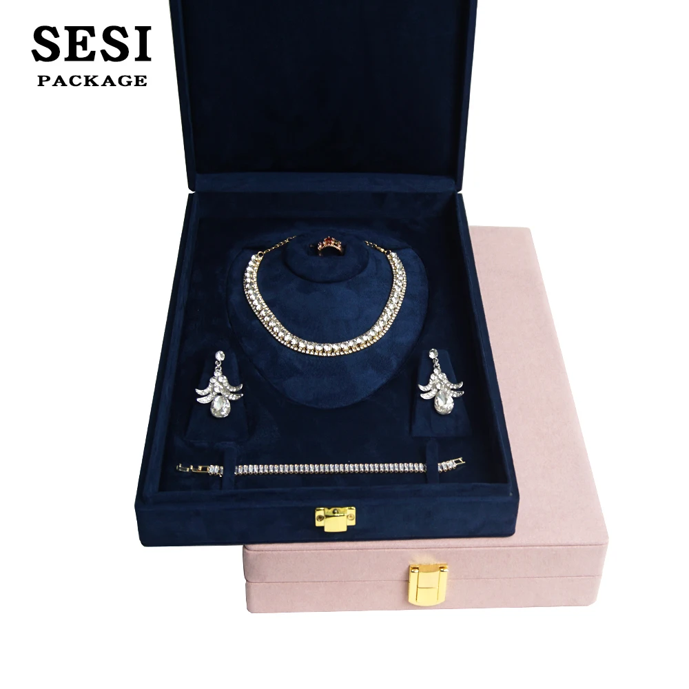 OEM Custom Design High-End Large Wooden Jewelry Set Display Box Luxury for Bangle Earring Bracelet Ring Necklace Display Box