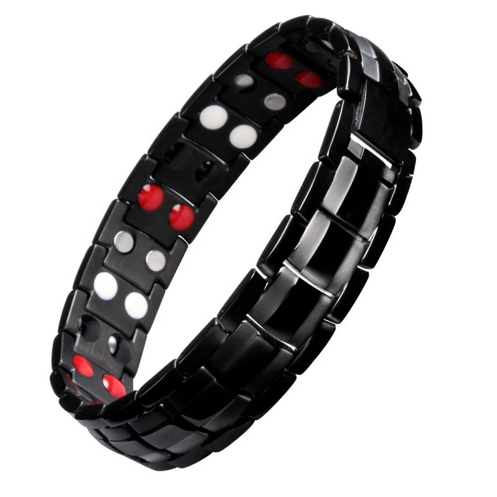4-in-1 Pure Titanium Men's Bio Healing Gift Bracelet Classic Style with Gold Plating and Neodymium Magnetic Energy Features