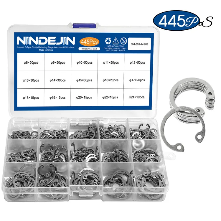 Retaining Rings for Bores,Internal Retaining Rings Circlip Assortment Kit,C-Clip,Stainless Steel,270 Piece 