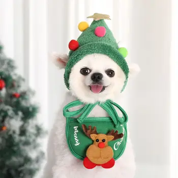 Hot-Selling Christmas Pet Hat and Mouth Towel Set Christmas Style Cotton Dog Cat Costume Accessories Pet Christmas Costume