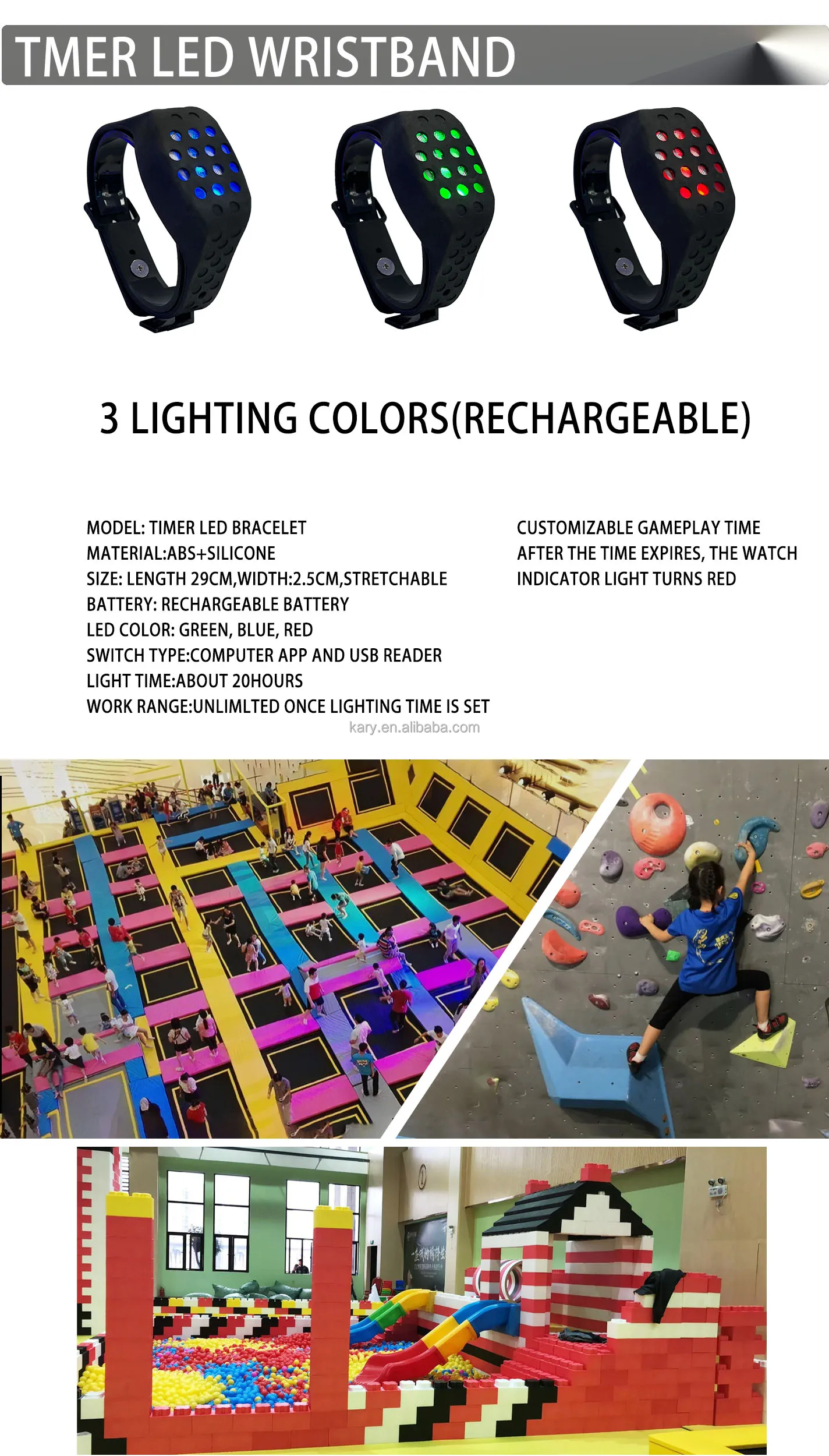API and SDK Waterproof LED Bracelet Rechargeable Timer Wristband