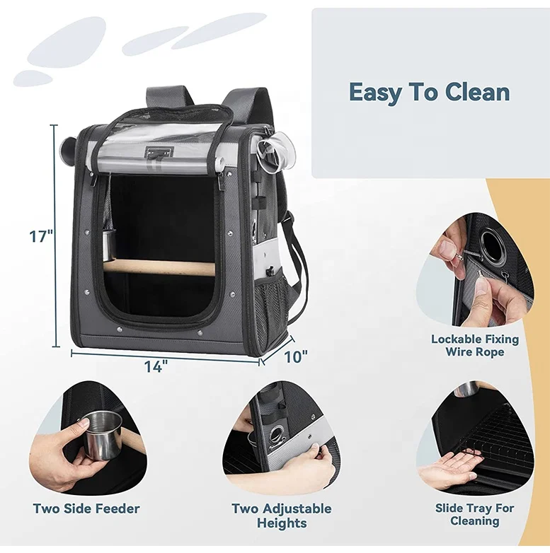 Custom Bird Cage Breathable Carrier Backpack Foldable Lightweight Travel Multi Purpose PU Mesh Pet Parrot Bag