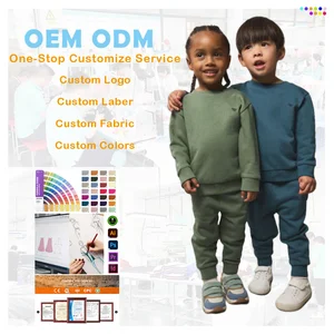OEM Wholesale Custom Logo Print Kids Tracksuit Set Unisex Organic Cotton Toddler Sweatshirt Jogger Pants Outfit