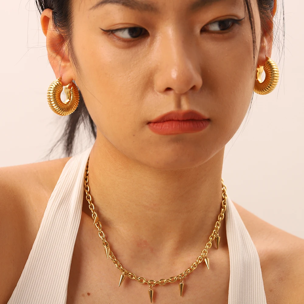 Snail Shell Hollow Statement Chunky Earrings Stylish 18K Gold Plated Stainless Steel Hoop Earrings