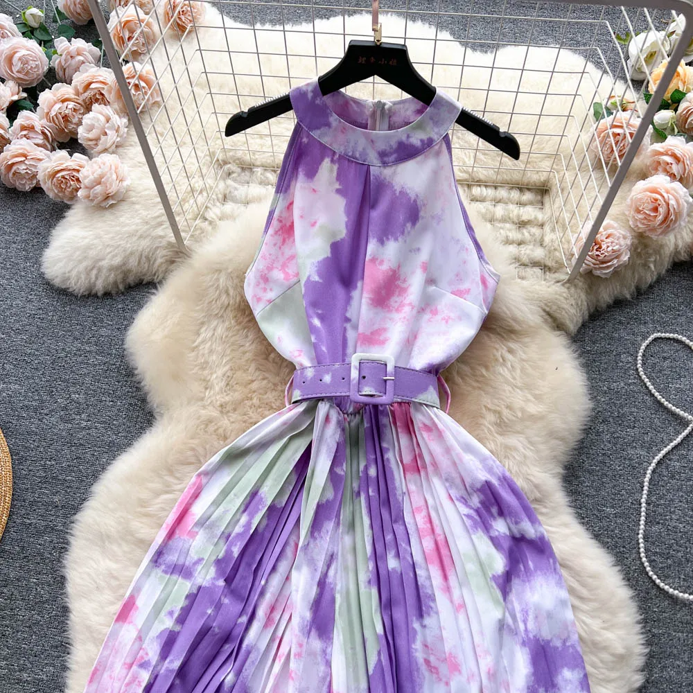 Tie Dyed Printed Rainbow Color Halter Jumpsuit For Women In Summer Slim ...