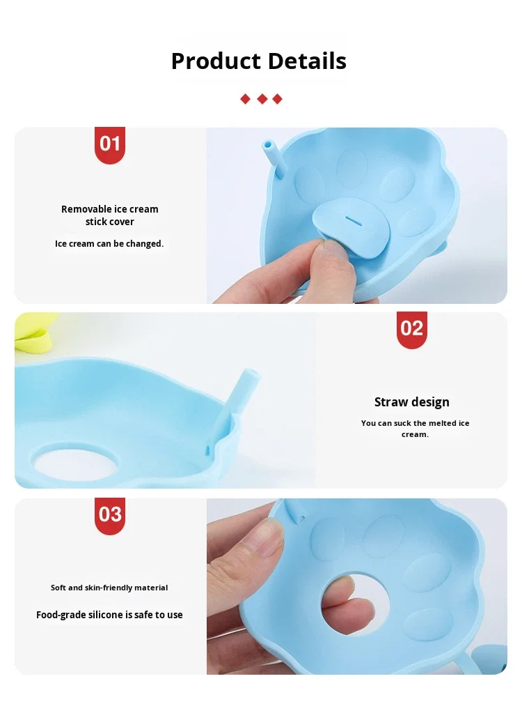 Children's Eco-Friendly Silicone Ice Cream Holder Leak-Proof Easy Rinse Food-Grade Dual-Use Straw Popsicle Holder for Outdoor manufacture