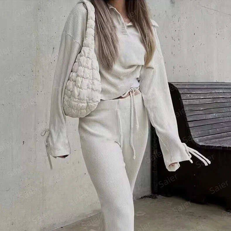 Casual Hoodie & Flared Trousers 2Pcs