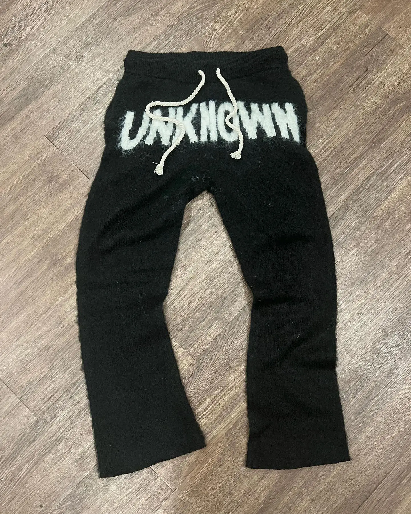 Custom Print Mohair Stacked Sweatpants Oversized Drawstring Streetwear Fluffy Fuzzy Knit Track Sweat Flare Mohair Pants for Men gallery 3