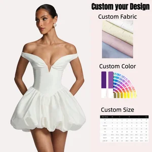 Hot Sale OEMElegant White Textured Taffeta Dress with Sweetheart Neckline & Bardot Back for Wedding Party Guest Evening Gown