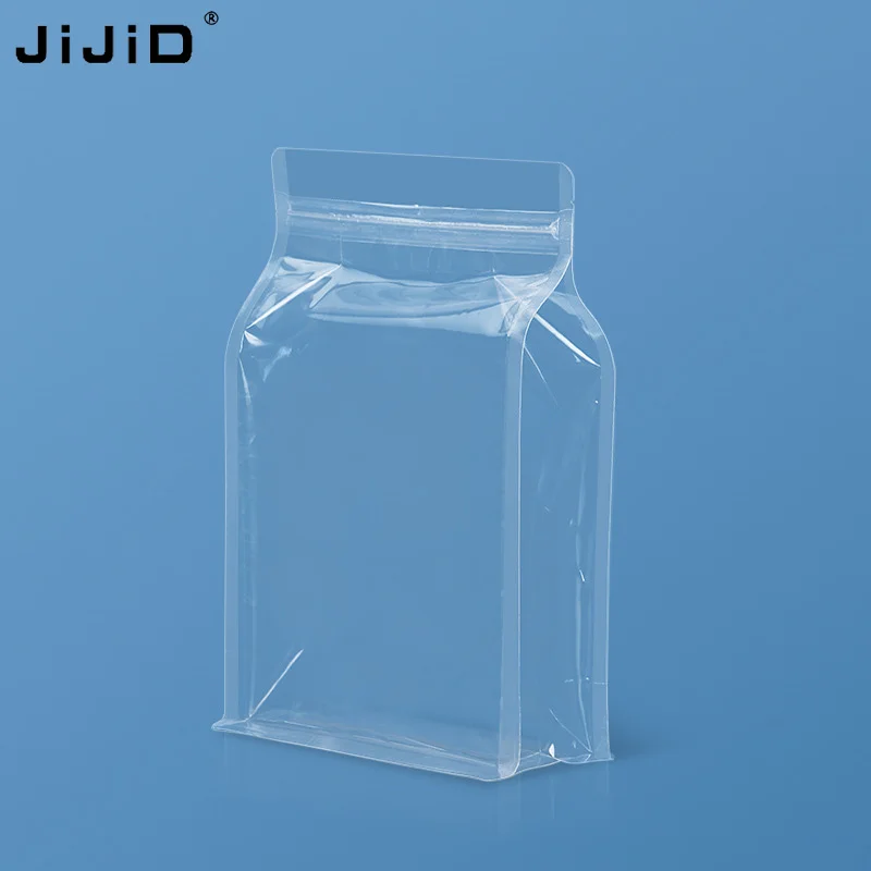 JIJID Custom Food Bag Stand up Bag Flat Bottom Ziplock Pouch Packaging Eight Side Sealing Frosted Bag With Window