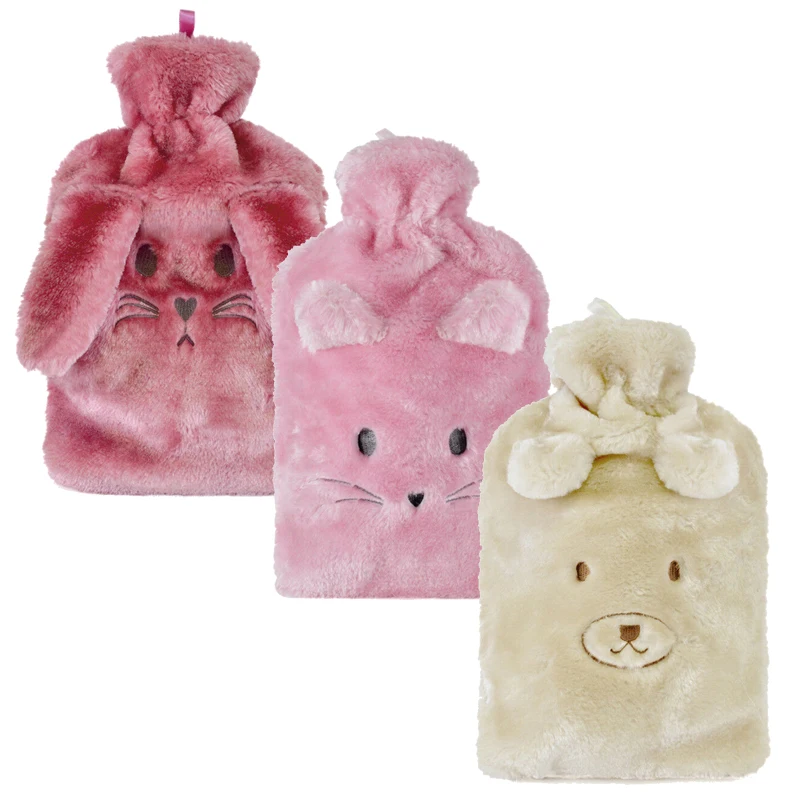 custom cartoon cute animal reusable hot water bottles rubber hot water bag with soft cover wholesale